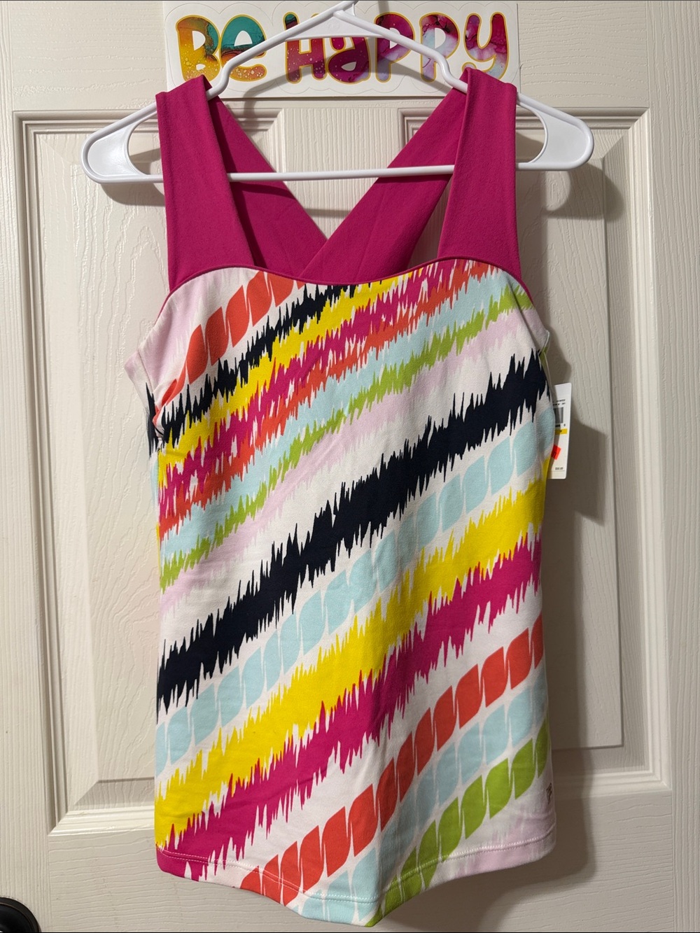 Fila Pink Multi-Stripe Cross-Back Athletic Tank
